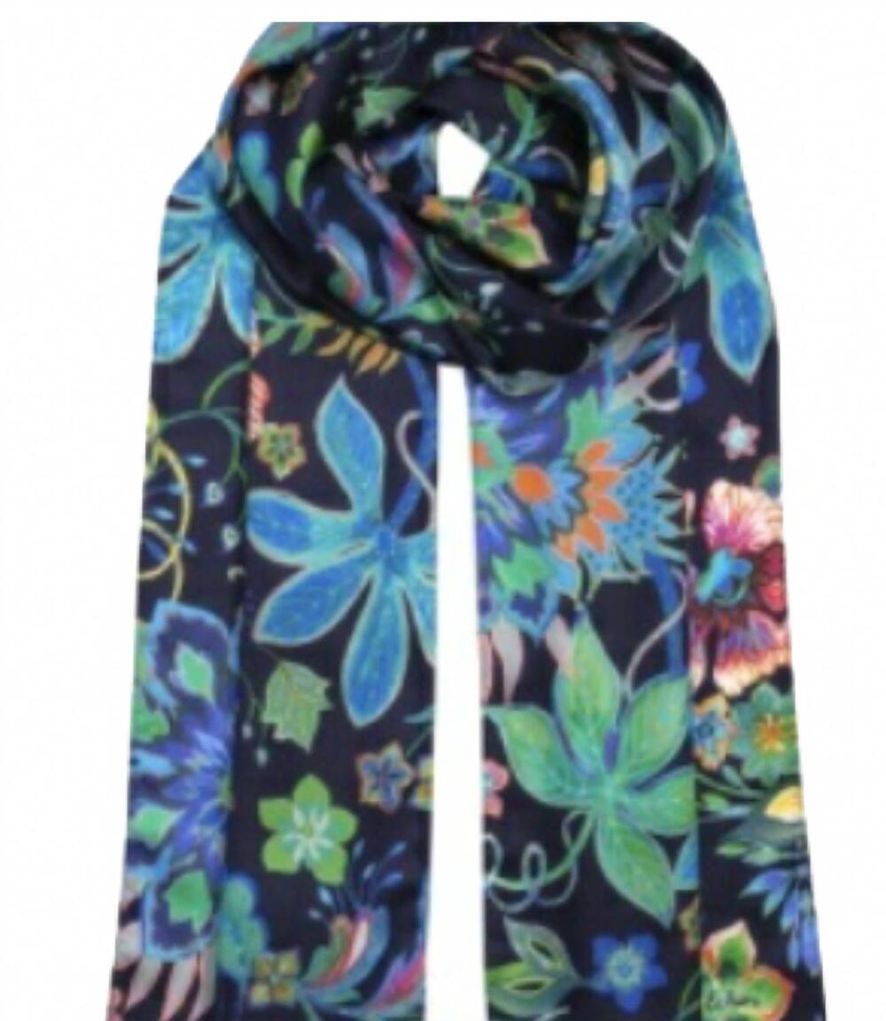 NEW ECHO fantastical floral silk scarf in navy